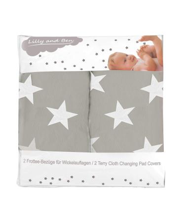 Lilly and Ben Changing Mat Cover Terry Towelling - Baby Soft - Thick - Absorbant - Set of 2 - Grey Stars LARGE. Without wedges Grey Star
