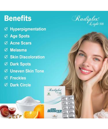 Light Glutathione 500mg Capsules with Vitamin C | Best for Hyperpigmentation Melasma & Acne Marks | Skin Brightening & Anti-Aging | GSH Booster Complex | 30 Capsules - Buy Internationally - Buy Online on GoSupps.com