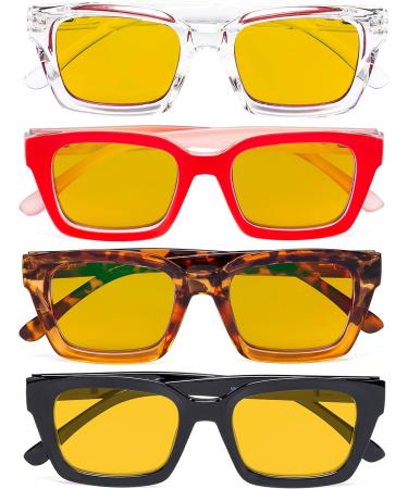 Eyekepper 4 Pack Amber Tinted Blue Light Blocking Square Reading Glasses +1.00 - Oversized Computer Eyeglasses for Eye Protection - Buy Online on GoSupps.com