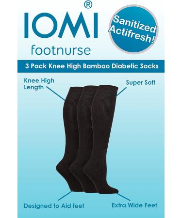 IOMI 3 Pack Knee High Diabetic Socks 10-12 Black - Extra Wide Bamboo Long Socks - Buy Online on GoSupps.com