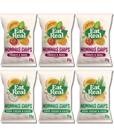 Eat Real Crisps Multipack - Hummus Chips Sour Cream & Chives and Tomato & Basil (3x25g Single Bag each) Bundled By The Great British Kitchen | Healthy Snacks for Adults - Buy Online on GoSupps.com