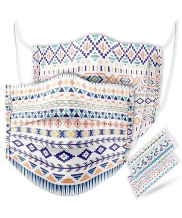 60PCS Disposable Fashion Protective Face Mask Native American Indian Tribal Symbol Aztec Navajo Geometric Patterns 3-Ply Individually Packed Skin-Friendly Breathable Comfortable Unisex Adult Man Women