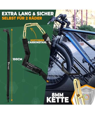 Mivelo High-Safety Bicycle Chain Lock - 100cm Long 8mm Hardened Steel Ideal for E-Bike MTB & Racing Bike - Secure Your Ride! - Buy Online on GoSupps.com