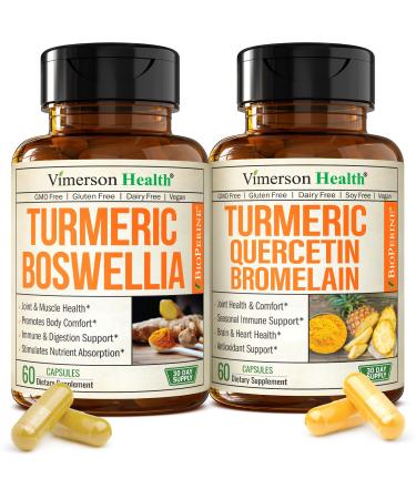 Boswellia Turmeric Curcumin Supplement + Quercetin with Bromelain Bundle Allergy Relief Joint Health & Immune Support with Ginger Root Organic Turmeric Powder Black Pepper (Bioperine)