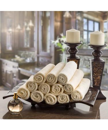 Creative Scents 100% Cotton Velour Fingertip Towel Set (12 Pack) - Super Soft Hand Towels - Extra-Absorbent Finger Tip Towels for Bathroom & Guests - Cream/Gold Brown Trim - Buy Online on GoSupps.com