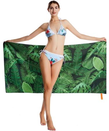 CHARS Microfiber Quick Drying Beach Towel - Large 30 x 60 inches - Green Leaf Design - Super Absorbent & Sand Free - Ideal for Travel, Gym, Camping, Yoga, Outdoor Activities - Includes Carrying Bag - Buy Online on GoSupps.com