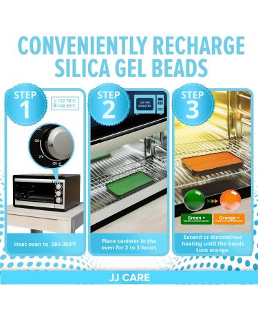 JJ CARE Silica Gel Canister 50g Pack of 6 - Rechargeable Dehumidifier Beads for Gun Safe Vault Car & Bedroom - Safe Moisture Absorber (Orange to Green - Buy Online on GoSupps.com