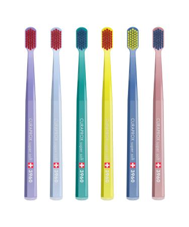Curaprox 6 x toothbrush CS 3960 Super Soft Soft - Hand toothbrush for adults with 3960 Super Soft Curen bristles - 6 pieces random color