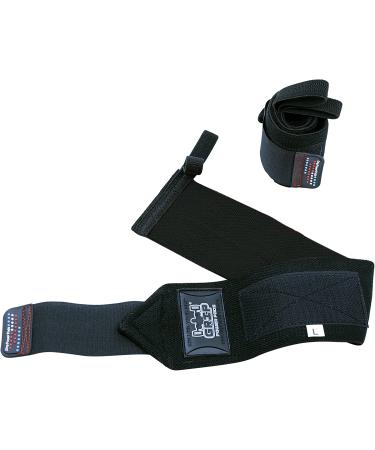 Grip Power Pads Wrist Wraps - Premium Quality Cotton Gym Bandage Straps for Weightlifting - Men & Women - PRO Rubber Jet Black - Buy Online on GoSupps.com