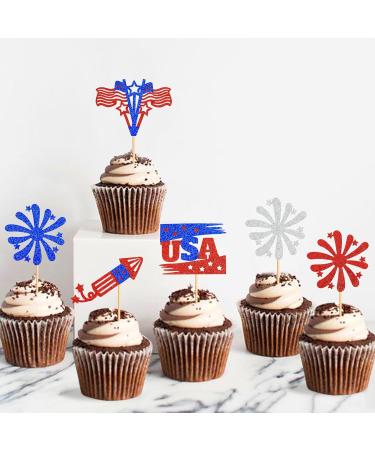 Ercadio 36 Pack Independence Day Cupcake Toppers Firework Star USA Patriotic Cupcake Picks Happy 4th of July Cake Toppers American National Independence Day Theme Party Cake Decor Supplies Pattern 4 - Buy Online on GoSupps.com