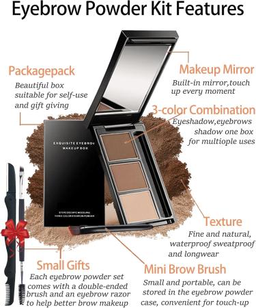 Eyebrow Powder Makeup Kit-3 Colors Eye Brow Tinted Powder Palette Long-Lasting Waterproof Grey Brown Series Brow Filler Fill & Sculpt Full Eyebrows for Women With Mirror Brow Brush-Set 03 - Buy Online on GoSupps.com