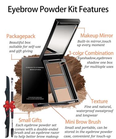 Buy Long-Lasting Eyebrow Powder Makeup Kit - 3 Colors Waterproof Brow Filler & Sculpting Set for Women | Includes Mirror Brush & Razor - Buy Online on GoSupps.com
