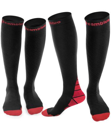Cambivo compression stockings women and men 2 pairs compression socks support stockings for running sports flight travel cycling S-M black & red