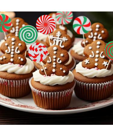 Whaline 24Pcs Christmas Cupcake Toppers Red Green Glitter Xmas Peppermint Candy Cupcake Picks for Xmas Holiday New Year Gathering Celebration Birthday Party Cake Decoration Supplies 8 Styles - Buy Online on GoSupps.com