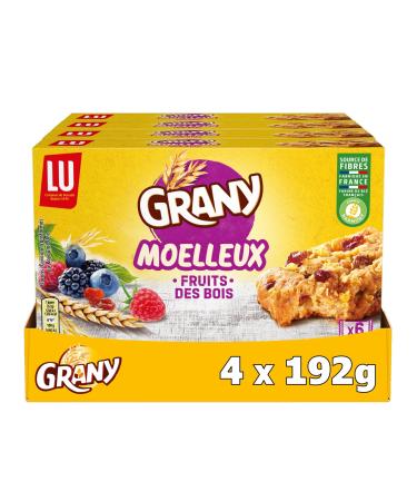 LU GRANY - 4 Boxes of 6 Sachets of Grany Soft Forest Fruits - 3 Cereal and Fruit Biscuits - Source of Fiber - Practical Gourmet Breakfast Biscuits to Take Away - Pack of 4x192g