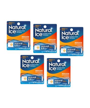 Mentholatum Natural Ice Protect+ Broad Spectrum SPF 30 Medicated Lip Balm 0.15 Ounce (Pack of 5)