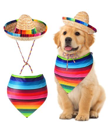 Dog Sombrero Hat Multicolor Sombrero Party Hats Straw Mexican Hat and Dog Bandana Pet Triangle Bib Costume for Mexican Cinco De Mayo Fiesta Party Decorations - Buy Online on GoSupps.com