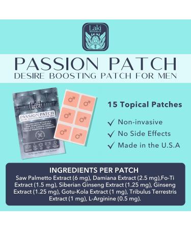 Laki Naturals Passion Patch for Men (Pack of 15) Supports Circulation Vitality Vigour and Energy with Natural Ingredients Non-Habit Forming Time-Released Men s Health Wellness Patches Men Passion Patch (1 count pack  - Buy Online on GoSupps.com