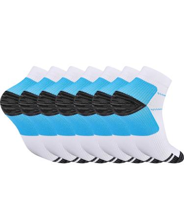 Pnosnesy 6/7 Pairs Compression Socks for Men & Women Plantar Fasciitis Socks Low Cut Sports Socks Athletic Socks with Arch Support Plantar Fasciitis S-M Blue-7 Pairs