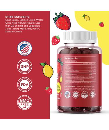 Hybrid Zoomies Energy Gummies 1000 mcg B12 20 mg Natural Caffeine from Arabica Coffee Green Tea and Guarana Extract 50 mg of CoQ10 Strawberry Lemon Spark Flavor Non-GMO No Crash - 60 Gummies - Buy Online on GoSupps.com