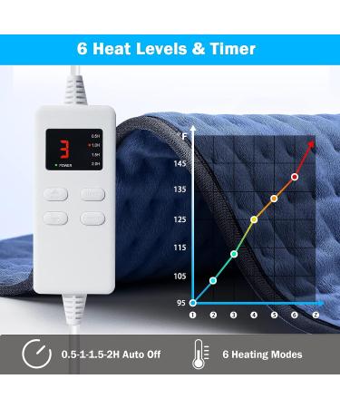 MELCAM Electric Heating Pad 12x24 - 6 Heat Settings, Auto Shut-Off, Moist Heat for Back Pain Relief - Soft Velvet, Machine Washable - Navy Blue - Buy Online on GoSupps.com