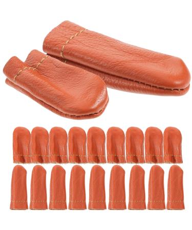 SEWACC 20 Pcs Leather Finger Cots Needle Felting Finger Protectors Thumb Finger Thimble Embroidery Needlework Fingers Thumb Protection Sleeve Cots (Random Color)