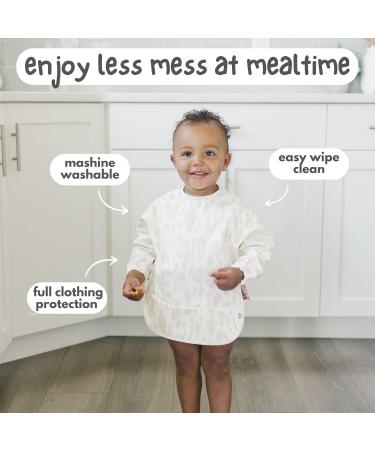 Bubba Bear Long Sleeve Weaning Bib Set | Waterproof Toddler Feeding Apron Cape | Snow Leopard Design | Ages 6 Months - Buy Online on GoSupps.com