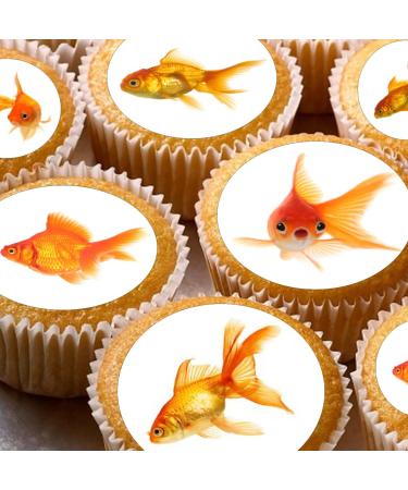 24 edible PRE CUT Goldfish style kids childrens party decorations Wafer Paper Cupcake Fairy Cake Toppers