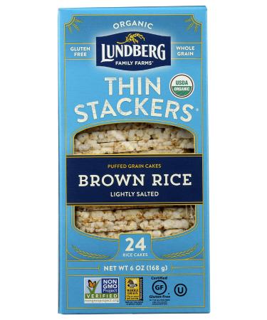 Lundberg Family Farms Thin Stackers Brown Rice Lightly Salted Grain Cakes Organic 6 Ounce