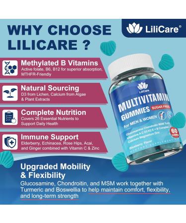 Methylated Multivitamin for Men/Women Gummies, Mens/Womens Multivitamin 50 Plus, with Glucosamine Chondroitin MSM Echinacea Sugar Free Chewable Multi Vitamins B D3 K2 A C E for Adults Seniors, 120 Cts 60 Count (Pack of 2) - Buy Online on GoSupps.com