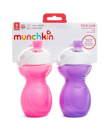 Munchkin Click Lock 9oz Sippy Cup 2 Pack - Bite Proof, Pink/Purple & White - Buy Online on GoSupps.com