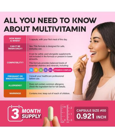 Multivitamin for Women - B-Complex | Whole Foods | Hair Growth Support | Digestion & Metabolism | Iron - 47in1 Womens Multivitamin - Bioavailable & Gentle on Stomach - Made in USA - 90 Capsules - Buy Online on GoSupps.com