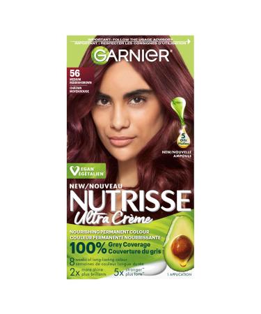 Garnier Nutrisse Ultra Cr me Permanent Hair Dye 100% Grey Coverage Vegan Formula Nourished Hair Long-Lasting Rich Colour 56 Medium Reddish Brown 1 Application Packaging May Vary BROWN SHADES 56 Medium Reddish Brown