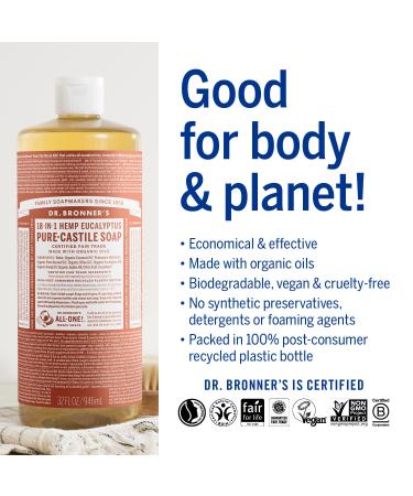 Buy Dr. Bronner's Eucalyptus Pure Castile Liquid Soap 945 ml - 72 g Pack | Natural Eco-Friendly Multi-Purpose Cleanser - Buy Online on GoSupps.com