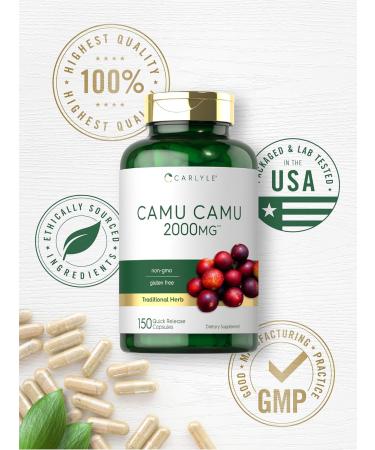 Carlyle Camu Camu with Vitamin C | 150 Capsules | Herb Extract Supplement | Myrciaria Dubia | Non-GMO and Gluten Free - Buy Online on GoSupps.com