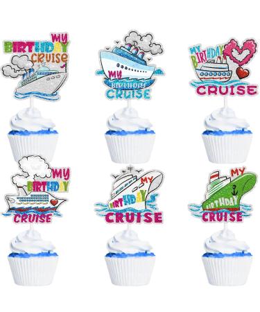 Cruise Travel Themed Happy Birthday Cupcake Toppers Set of 18 - Perfect for cruise party baby shower party bridal party or birthday party decorations for boys and girls - SugarGera