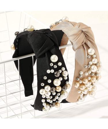 Ivyu Knotted Pearl Headbands for Women - Stylish No-Slip Hair Accessories in Black, Pink & Gold | Cute Gifts for Girls - Buy Online on GoSupps.com