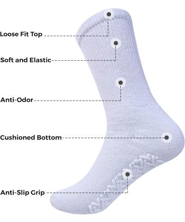 Diamond Star Anti Skid Non Slip Gripper Socks 6 Pack Grey - Size 10-13 - Diabetic & Hospital Crew Socks for Men and Women - Buy Online on GoSupps.com