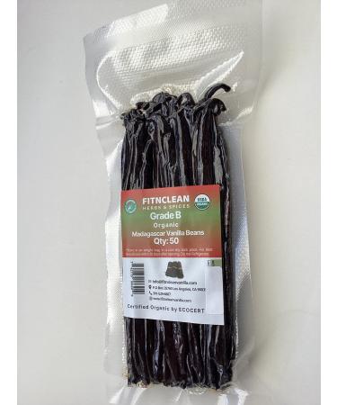 50 Madagascar Organic Vanilla Beans Grade B. Certified USDA Organic. 5"-7" by FITNCLEAN VANILLA for extract, Cooking and Baking. Whole NON-GMO Bourbon Pods 50 Count (Pack of 1)