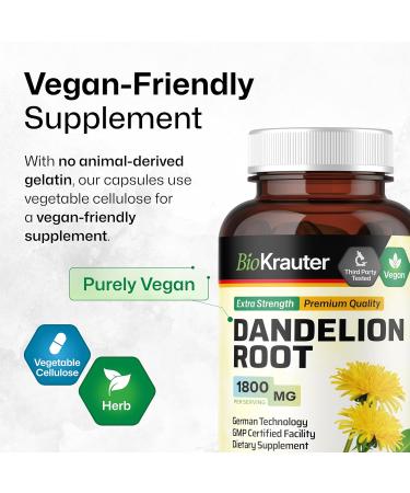 Dandelion Root Capsules - Vegan 1800mg Digestive & Liver Support Supplement - 100 Count for Cleansing & Immunity Boost - Buy Online on GoSupps.com