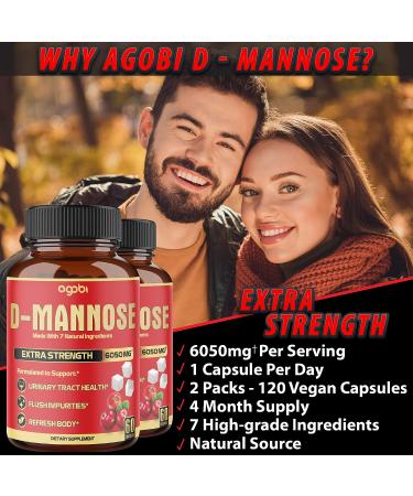 2 Packs D-Mannose Extract Capsules 6050mg - Urinary Tract & Immune Support - Cranberry, Dandelion, Hibiscus & More - 4 Months Supply - Buy Online on GoSupps.com