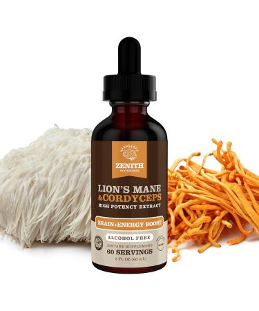 Zenith Nootropics Lion s Mane & Cordyceps Supplement Brain & Energy Support Focus Memory Clarity Immunity Vegan Alcohol-Free Tincture Up-to 2-Month Supply 2 fl oz - Buy Online on GoSupps.com