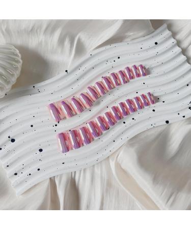 Coconut Pink Chrome Square Press On Nails - 24 PCS Metallic Fake Acrylic Nails | Short & Medium Coffin Style - High-Quality Glue-On Nail Art - Buy Online on GoSupps.com