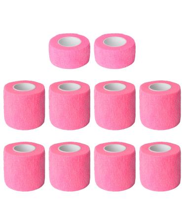 FEILIBAY 10 Pack Cohesive Bandage Wrap Self Adherent Vet Tape for Pets Elastic Self Adhesive Wrap for Sports Finger Wrist 2 Size (8Pack 2'' and 2Pack 1'') Pink Multi Size Pink