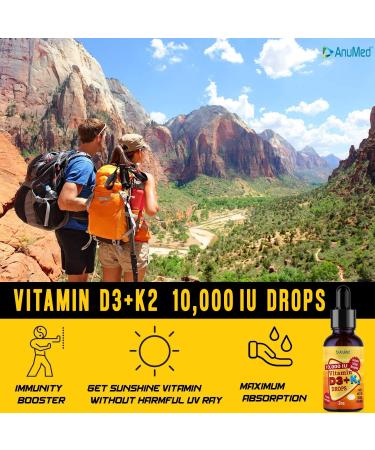 ANUMED Vitamin D3 + K2 10,000 IU Liquid Drops with Organic MCT Oil - Promotes Heart, Bones, and Immune System Health - 100% Vegan, Non-GMO, Gluten-Free - 2oz - Buy Online on GoSupps.com
