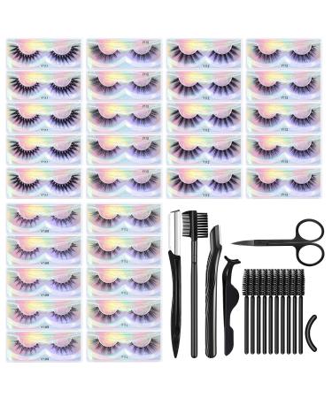 MAGEFY Lashes 30 Pairs 6 Styles Faux Mink Eyelashes, Fake Eyelashes Natural Look to Dramatic Volume False Lashes, 3D Lashes Pack with Eyebrow Grooming Kit 30 pairs-6 styles