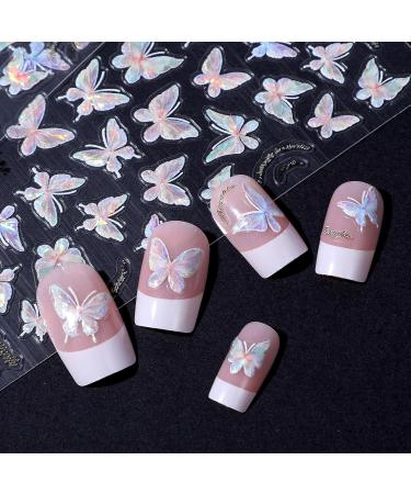 Gjinxi Butterfly Nail Art Stickers 5D Shell Butterfly Butterfly Lace Nail Art Stickers Decals 4 Sheets Vintage Holographic Nail Decals Self-Adhesive Nail Accessories for Women and Girls - Buy Online on GoSupps.com