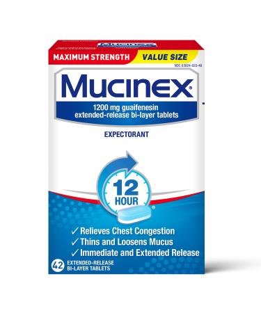 Mucinex Chest Congestion Maximum Strength 12 Hour Extended Release Tablets Relieves Chest Congestion Caused by Excess Mucus(#1 Doctor Recommended OTC expectorant) 1200mg 42 Count (Pack of 1)