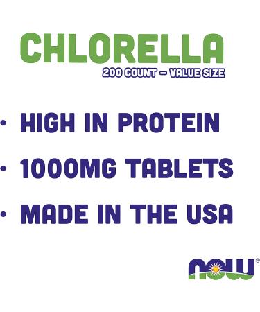 NOW Chlorella Tablets 1000mg 200 Tabs x 2 - Non-GMO Microalgae Superfood - Buy Online on GoSupps.com