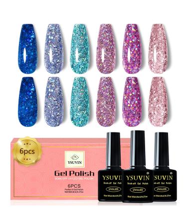 Yueshop 6 Pcs 8ml Purple Pink Glitter Gel Nail Polish Kit - Blue Green Sparkle Silver Shining Gel Nail Polish Soak Off UV Gel Nail Lamp Varnish Manicure Kit For Beauty Birthday Gift - Buy Online on GoSupps.com